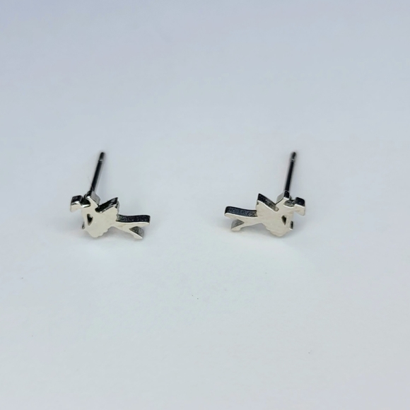 Cute small silver ballerina shaped stainless steel stud earrings. ~8mm tall - Picture 4 of 4